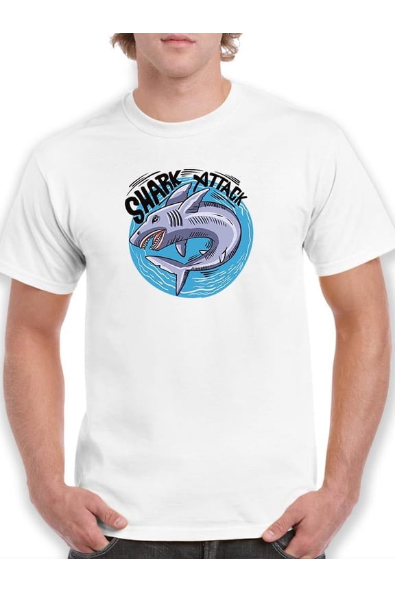 Shark Attack Print T-Shirt Men -Image by Shutterstock, Male Large