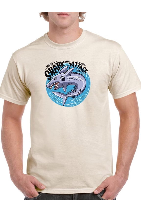 Shark Attack Print T-Shirt Men -Image by Shutterstock, Male Large