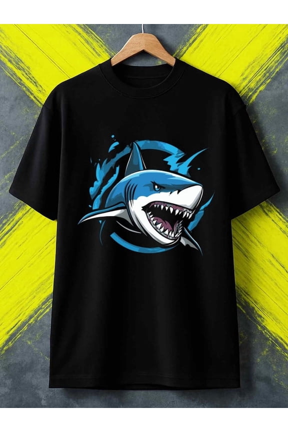 Shark Attack Tee men Exercise 180G 100% Cotton black Dumbbell Running Funny Unisex Shirt Short Sleeve tshirts Retro Unisex Shirt Crewneck tshirts Retro Unisex Shirt Printed tshirts