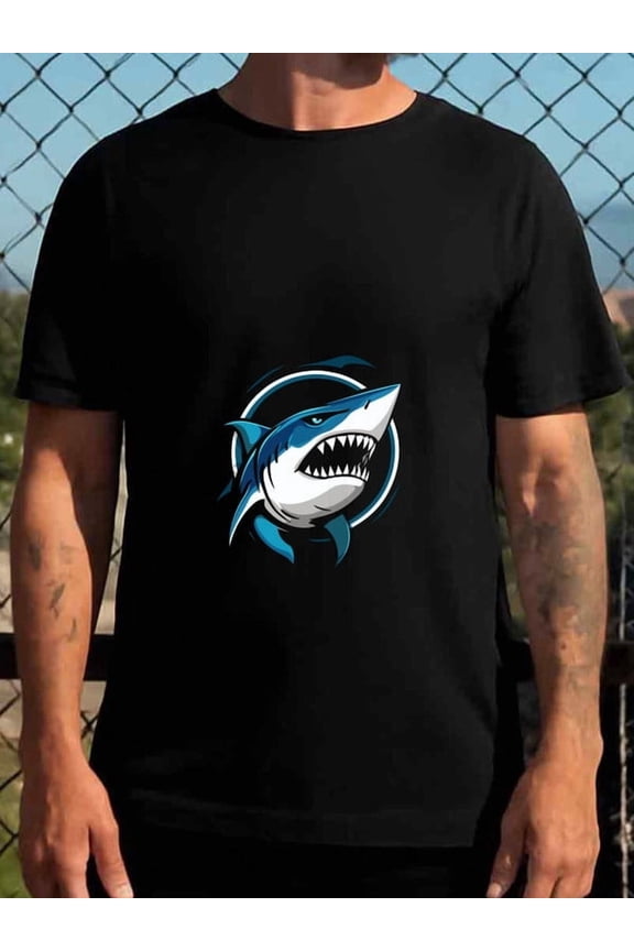 Shark Attack Tee for men Exercise 180G 100% Cotton black Running gym Funny Unisex Shirt Graphic tshirts Trendy Unisex Shirt Graphic Tee tshirts Basic Unisex Shirt Cotton tshirts
