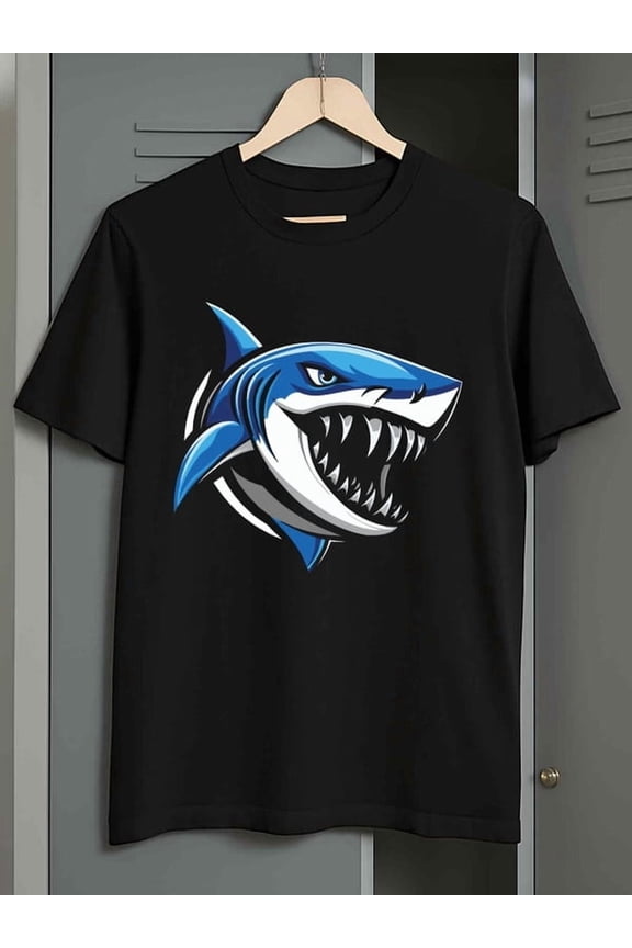 Shark Attack Tee men's Exercise 180G 100% Cotton black basketball gym Funny Unisex Shirt Cotton tshirts Classic Unisex Shirt Printed tshirts Original Unisex Shirt Printed tshirts