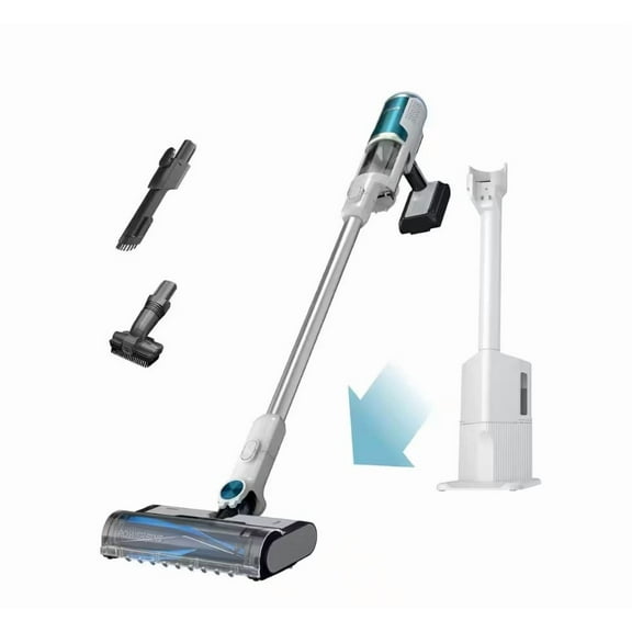 SHARK Clean and Empty Bagless Cordless HEPA Filtration Stick Vacuum and Auto-Empty System Multi-Surfaces in White/Peacock