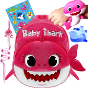 Q&M NOVELTIES Shark Backpack 5 Gift Set, Kids Shark Plush Toddler Backpack Play Set (Pink - Mommy Shark)