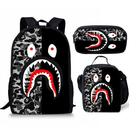 Shark Backpack Fashion Backpack Set 3 In 1 For Men Women Large Capacity 17 Inches