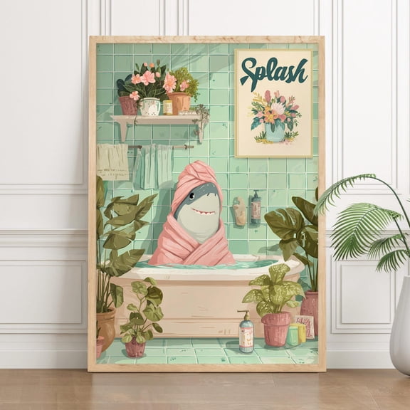 Shark Bathroom Poster, Shark Bathtub Decoration, Animal Wall Art, Wc, Unframed Poster Size 12x18