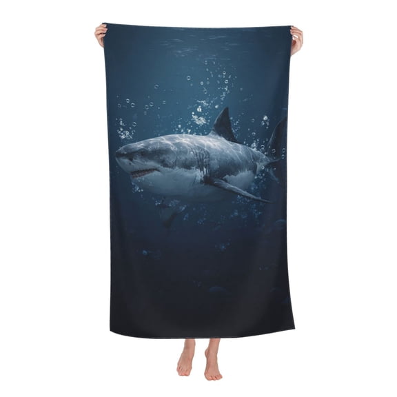 Shark Beach Towel 32x52 Great White Shark Realistic Microfiber Thin Lightweight Absorbent Compact Towels For Swimming Pool Vacation