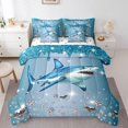thumbnail image 1 of Shark Bed in a Bag Queen Comforter Set 7 Piece,Blue Sequin Fluid Art Bedding Set,Crystal Diamond Comforter and Sheet Set Nautical Sea Animal Bed Set,Coastal Creature Ocean Decor, 1 of 5