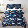 thumbnail image 1 of Shark Bed in a Bag Queen Comforter Set 7 Piece Cute Coastal Creature Bedding Sets,Nautical Sea Animal Sheet Set with Comforter Ocean Fish Bed Set,Yellow Starfish Hawaii Beach Decor, 1 of 5