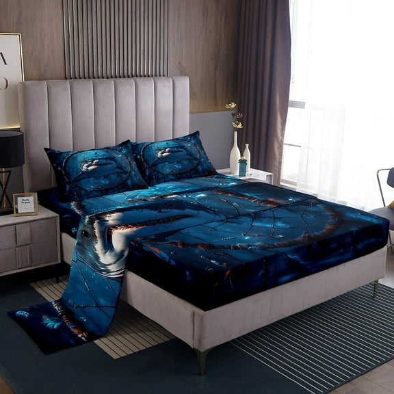 Shark Bed Sheets Set Dream Catchers Sheet Set Queen,Boho Feather Ocean Fish Sheets Nautical Sea Animals Top Sheet,Exotic Bohemian Decor