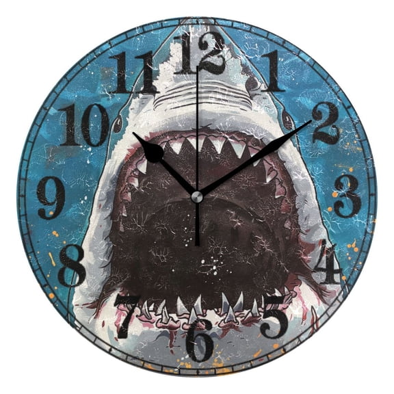 Shark Big Mouth Silent Wall Clock 10" Non-Ticking Battery Clock