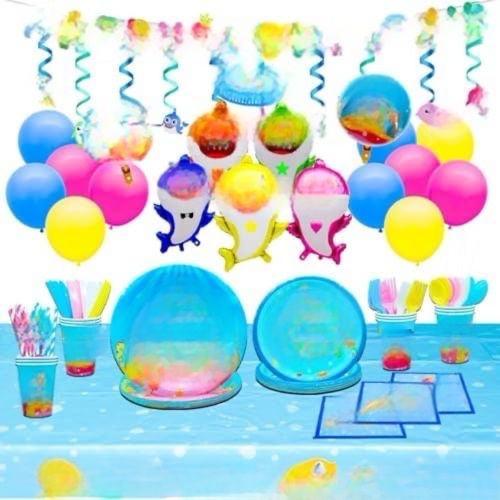 Shark Birthday Decorations, Ocean Theme Party Supplies for 16 Guests, Party Plates and Napkins Set, Tableware, Hanging Swirls, Balloons, Banner, 198pcs$$