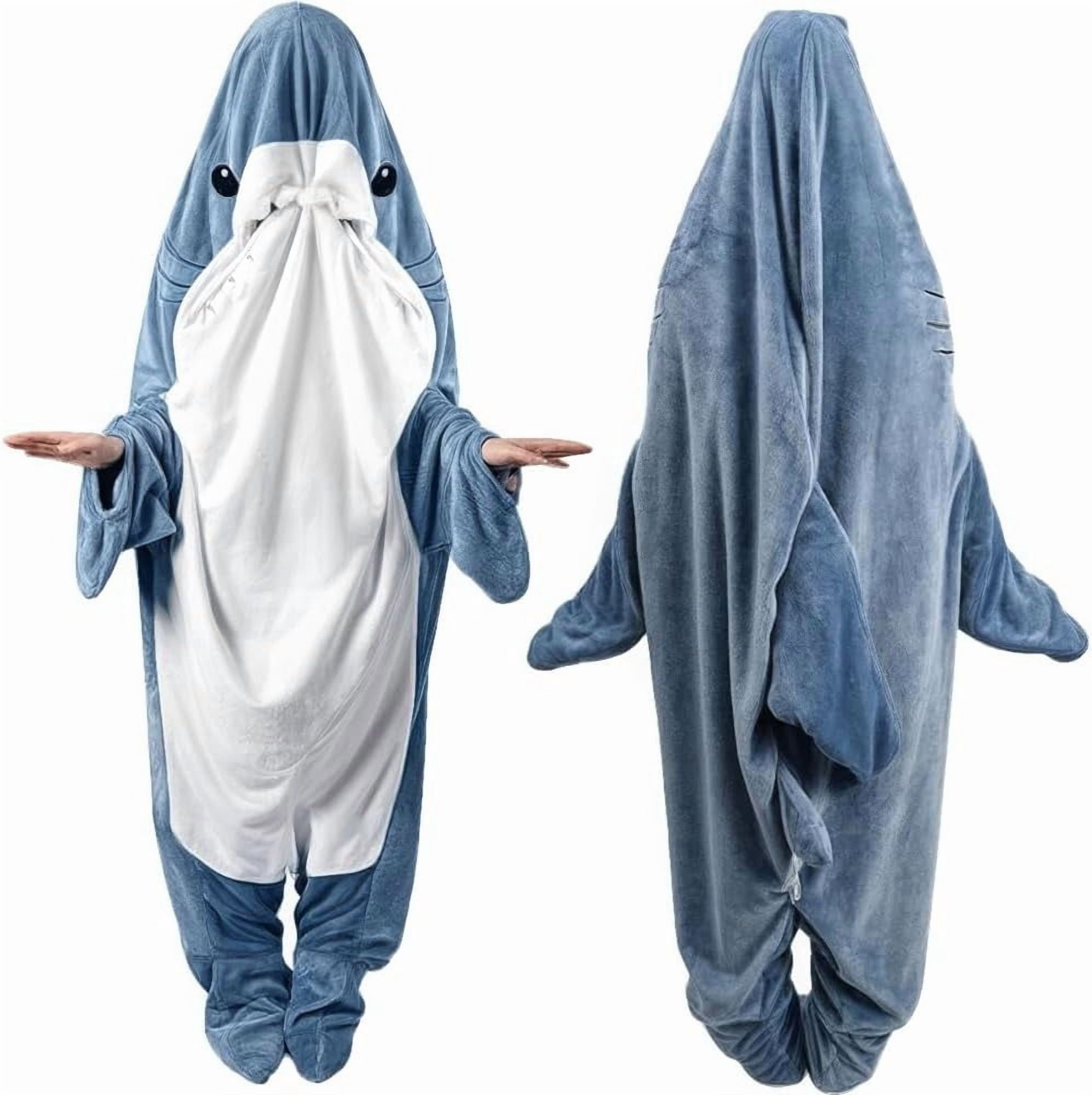 Shark Blanket Adult & Kid, Shark Onesie Pajamas, Shark Hoodie Costume, Shark Wearable Blanket