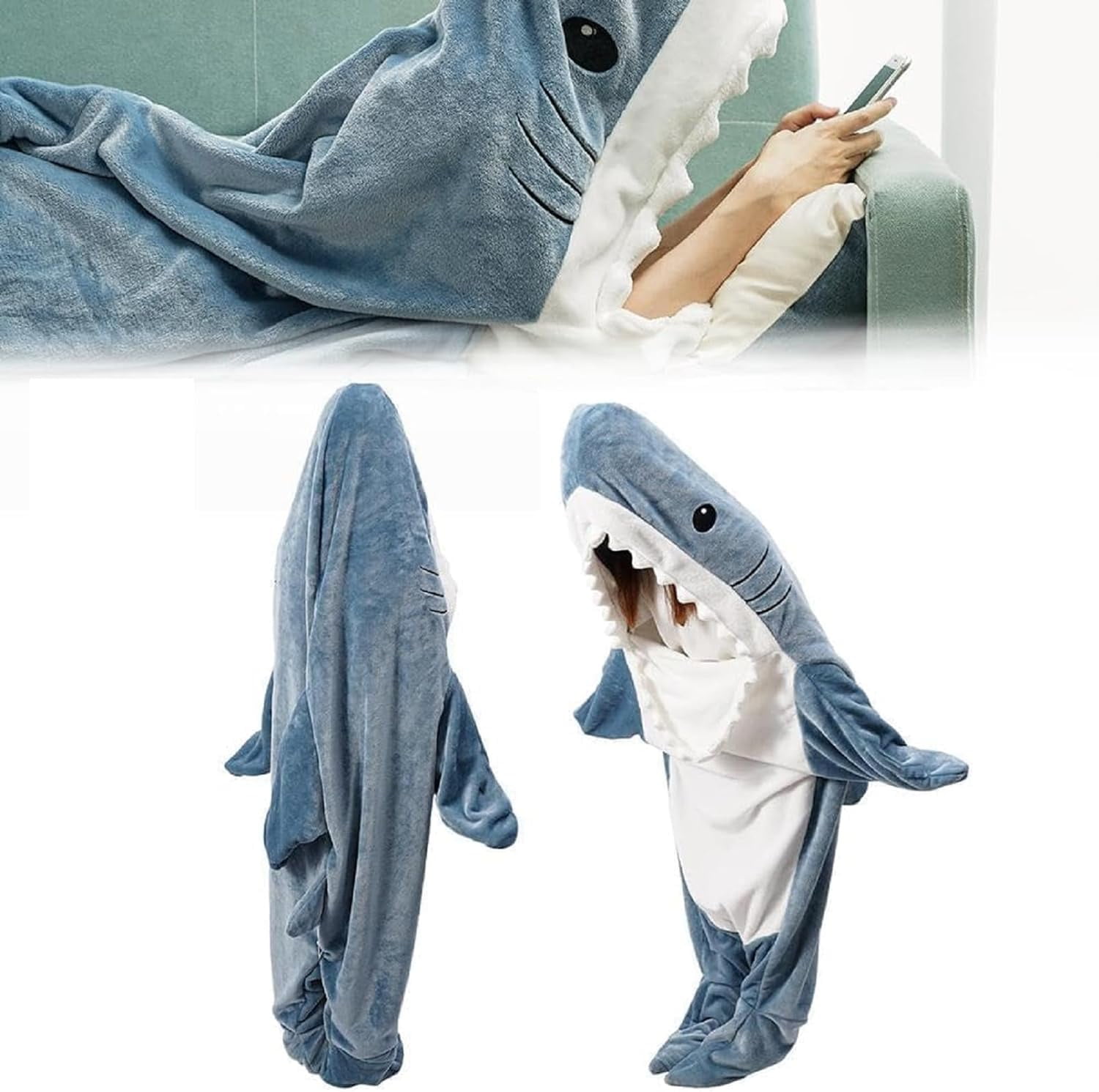 Shark Blanket Adult, Super Soft Flannel Hoodie, Shark Onesie