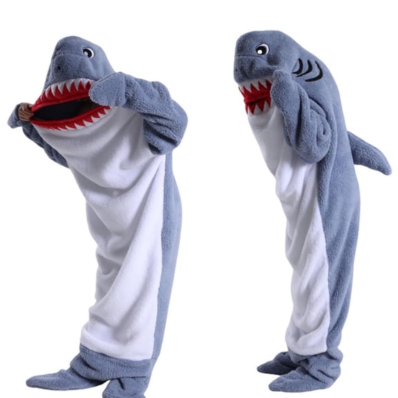 Zahazoho Shark Blanket Hoodie Onesie for Adults, Ultra Soft Flannel Wearable Sleeping Bag with Kangaroo Pocket & Cozy Hood, L Size, Blue