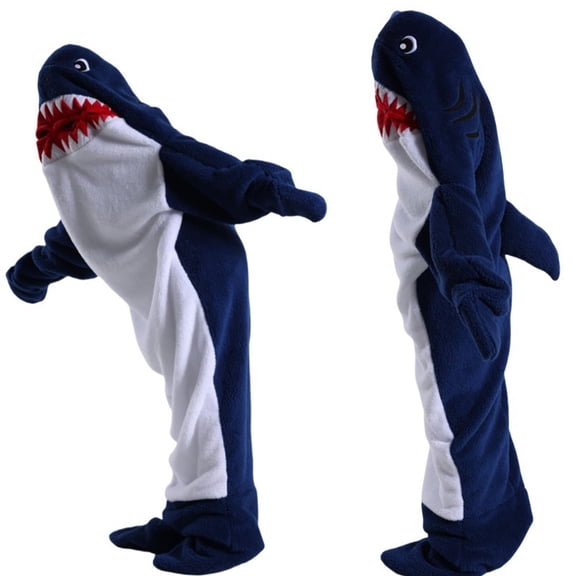 Zahazoho Shark Blanket Hoodie Onesie for Adults, Ultra Soft Flannel Wearable Sleeping Bag with Kangaroo Pocket & Cozy Hood, M Size, Dark Blue