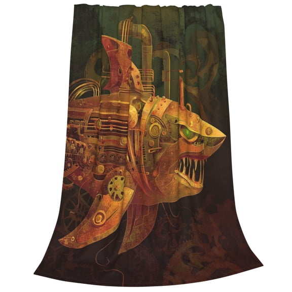 Shark Blanket Industrial Robot Sci-Fi Metallic, Lightweight Plush Flannel Throw, Artistic Mechanical Home Accent 50x40