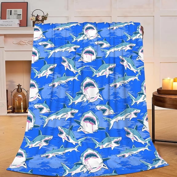 Shark Blanket Ocean Shark Pattern Fleece Throw Blanket Fuzzy Plush Super Soft Cozy Warm Shark Stuffed Animal Decor Blanket Gifts for Boys Girls Kids Adult Men Women 50"X40"