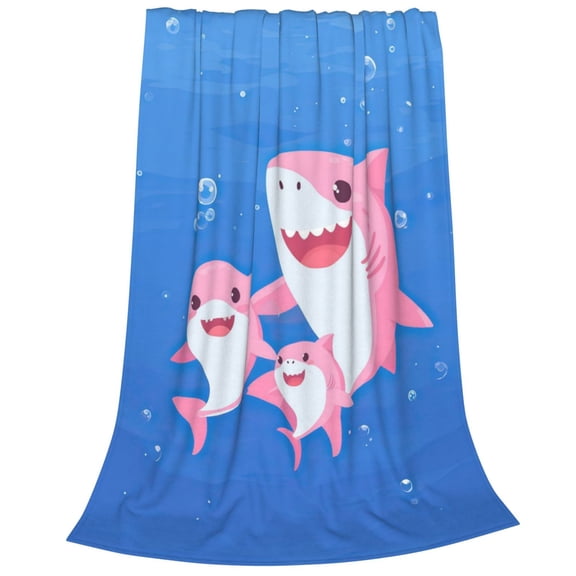 Shark Blanket Pink Shark Family Underwater, Soft Cozy Flannel Throw For Couch And Sofa, Whimsical Marine Life Decor 50x40