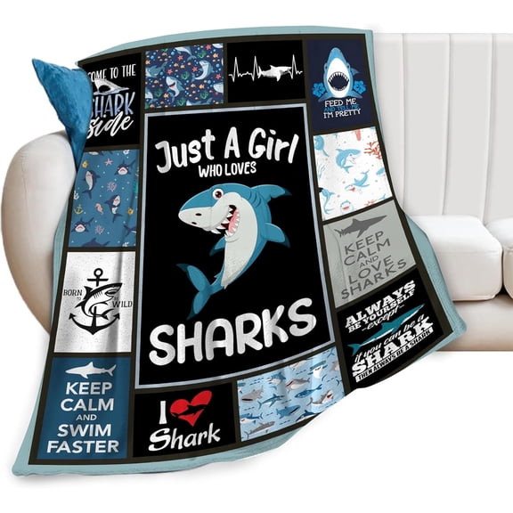 Shark Blanket Soft Warm Shark Stuff Fleece Throw Blanket Plush Cozy Just a Girl Who Loves Sharks Lightweight Flannel Gifts Blankets for Women Kids Adults 50"X40"