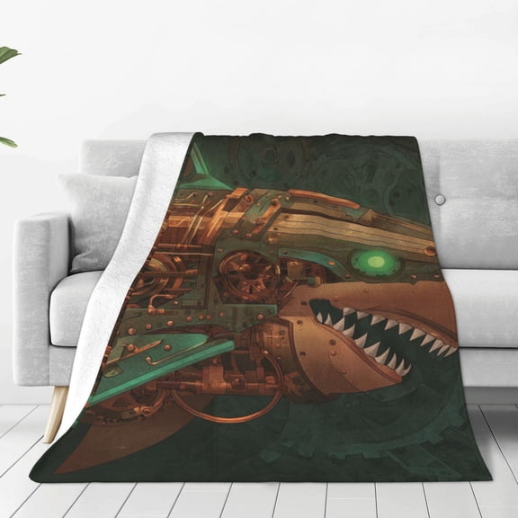 Shark Blanket Steampunk Mechanical Gears Cogs, Soft Cozy Flannel Throw For Couch And Sofa, Industrial Art Decor 50x40