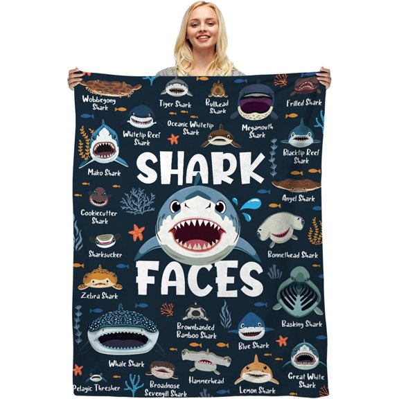 Shark Blanket for Users Adults men, Shark Gifts for Sharks Lovers, Faces Types of Sharks Themed Gifts Blanket, Soft Flannel Blankets Educational Birthday Home Decor 50x 40