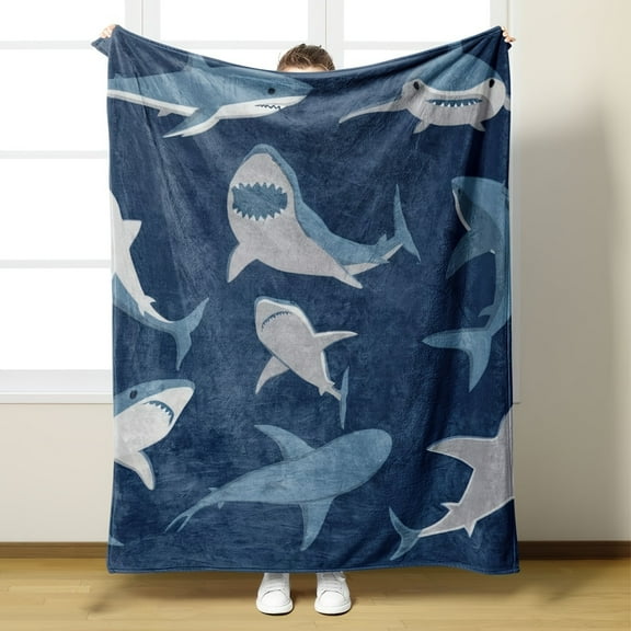 Shark Blanket for Boys Girls - Ultra Soft Throw for Couch Sofa Bed, Ocean Animal Printed Decor Gift, Floral Design for Turtle Lovers