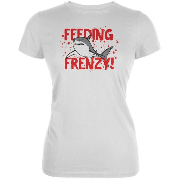 Shark Bloody Feeding Frenzy Juniors Soft T Shirt White LG