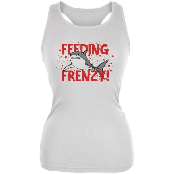 Shark Bloody Feeding Frenzy Juniors Soft Tank Top White 2XL
