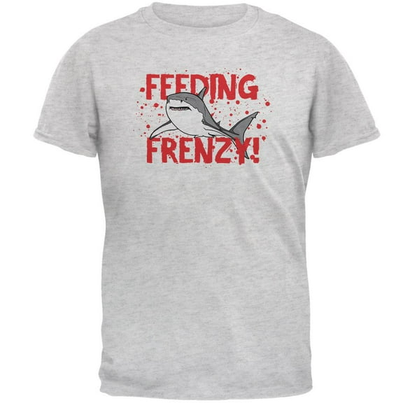 Shark Bloody Feeding Frenzy Mens T Shirt Light Heather Grey 2XL