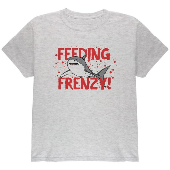 Shark Bloody Feeding Frenzy Youth T Shirt Light Heather Grey Youth X-SM