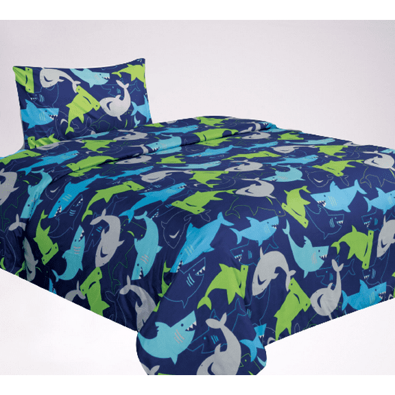 Shark Blue 3pc Twin Bed Sheet Set Fresh New Bedding Look For Any Room in Any Season Playful Gift with Printed Pattern New