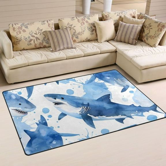 Shark Blue Area Floor Mats Non-Slip Rugs Soft Doormat 31 x 20 inch Carpet for Living Dining Room Bedroom Decorative