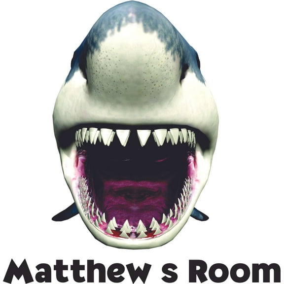 Shark Blue Shark Teeth Fish Sharks Customized Wall Decal - Custom Vinyl Wall Art - Personalized Name - Baby Girls Boys Kids Bedroom Wall Decal Room Decor Wall Stickers Decoration Size (20x20 inch)