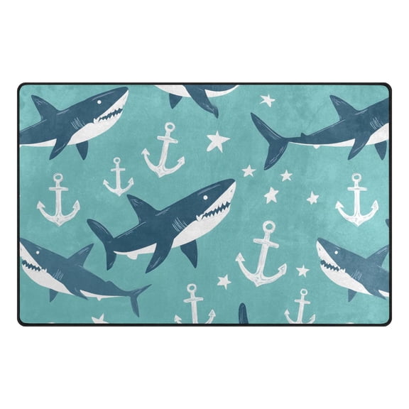 Shark Boat Anchor Memory Foam Area Rug 31"x20" Non Slip, Absorbent, Fade Proof for Living Room, Bedroom, Office