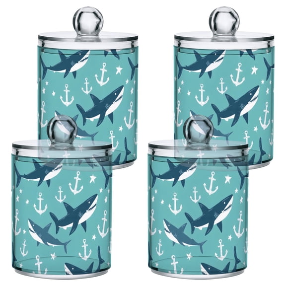 Shark Boat Anchor Plastic Storage Jar 4 Pack Clear Translucent Canisters Dustproof Lid
