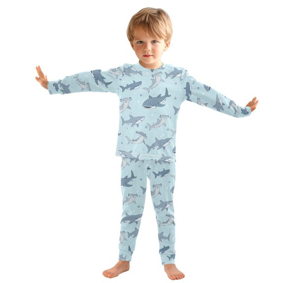 Shark Boys Girls Pajamas 2 Sets Kids Long Sleeve PJs Crew neck Cotton Jammies