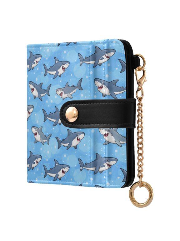 Shark Bubbles Small Wallet for Women RFID Blocking Bifold PU Leather Credit Card Holder with Zipper Coin Pocket Compact Cute Travel Purse Magnetic Snap 7 Card Slots
