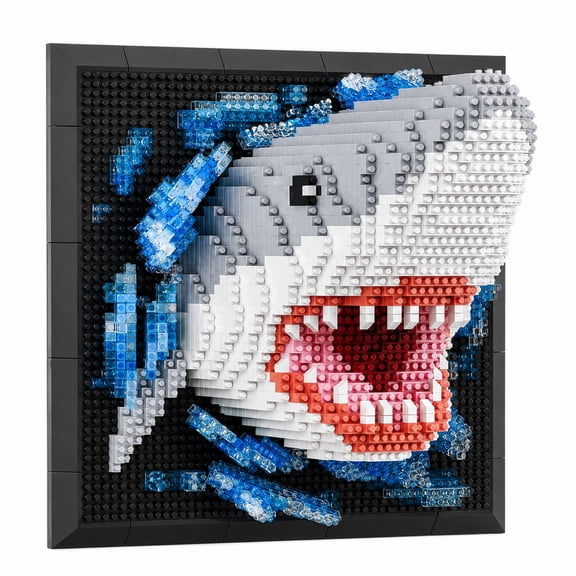 Shark Building Blocks Set, Blue 2166 PCS Building Block Sets for Adults 3D Wall Art Decor Model, Creative Mini Building Blocks Display, Plastic Building Kits for Adults Gift for Home Office