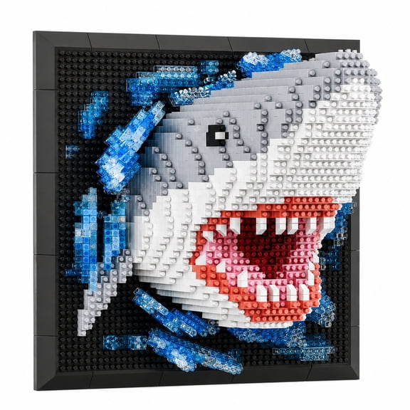 Shark Building Blocks for Adults, 2166 PCS Blue 3D Wall Art Building Block Sets, Mini Building Blocks Display Model, Plastic Building Kits for Adults, Home Office Decor Gift