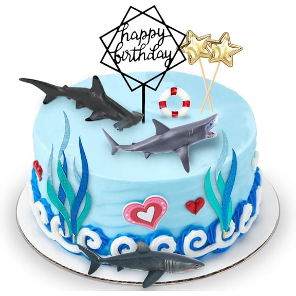 Shark Cake Toppers 9pcs Sharks Birthday Cake Cupcake Topper Mini Sharks Toy Figurines, Ocean Animal Cake Decoration for Under the Sea shark Underwater Theme Birthday Baby Shower Party Supplies