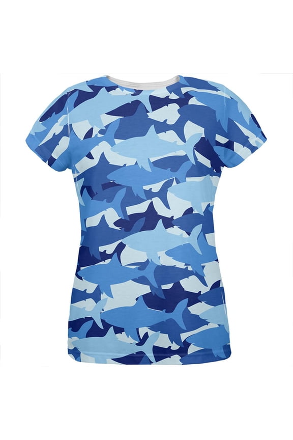 Shark Camo All Over Womens T-Shirt - Large