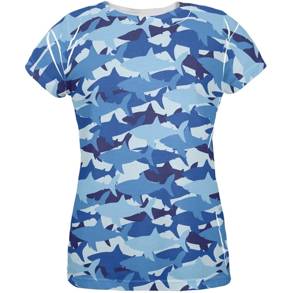 Shark Camo All Over Womens T-Shirt - X-Large