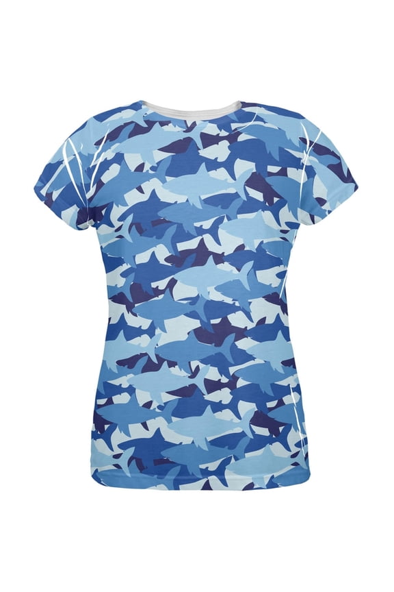 Shark Camo All Over Womens T-Shirt - X-Large
