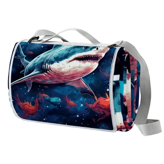 Shark Canvas Picnic Mat - Waterproof Outdoor Blanket for Park, Beach, and Camping - Large Portable Mat with Handles and Bonus Carry Bag for Travel and Picnic Parties