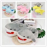 XTEILC Shark Cartoon Slippers Indoor Warm Home Cotton Tow Plush Slippers One Size