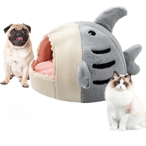 Shark Cat Bed, Cute Shark Shaped Cat Cave Bed, Soft Plush Winter Pet Hideout for Cats & Small Dogs