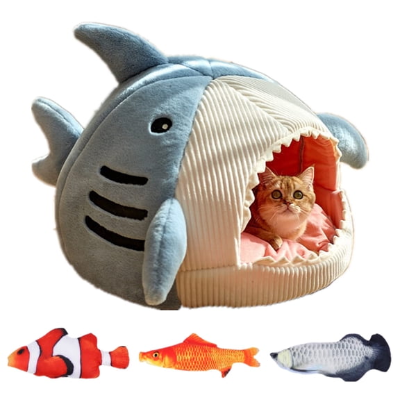 Shark Cat House, Cozy Cave Pet Bed for Indoor Cats, Unique Dog House