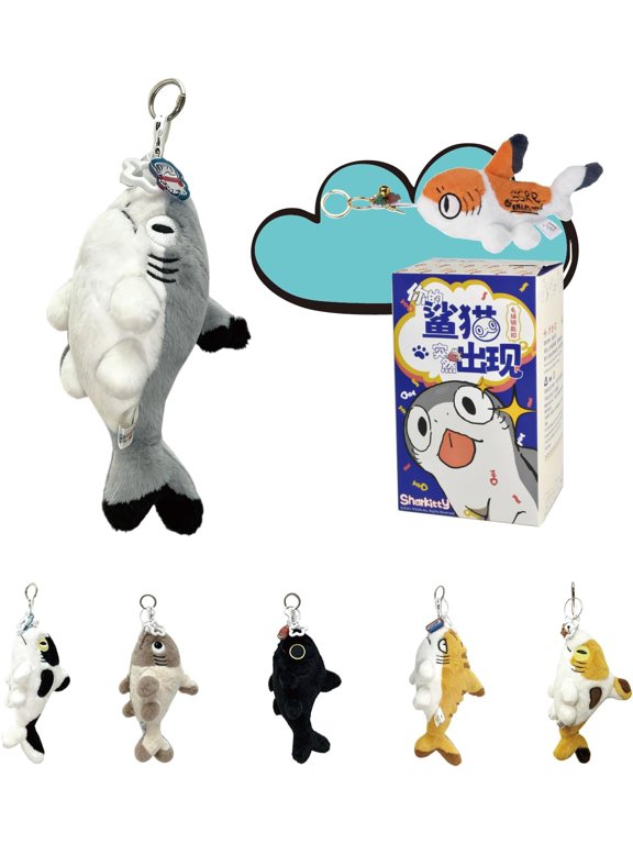Shark Cat Plush Blind Box Keychain, Stuffed Animals BlindBox Collectible Display Item (7 Designs), Plush Toys Bag Pendant Charm for Ages 15+, Xmas Birthday Gift for Friends Family, A Whole Set