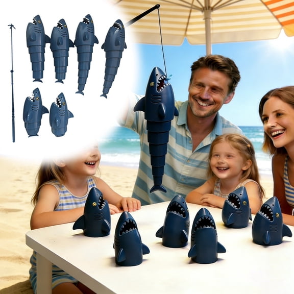 Shark Catching Tabletop Game Interactive Multiplayer Fishing Game With Rods For Family Parties & Stress Relief(Blue-9x6.1In)