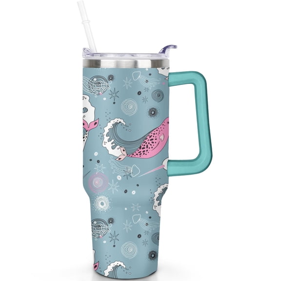 Shark Chic 40oz Shark Gift Tumbler, Double Insulated Travel Must Have Cup With Handle, Spill Proof Lid Straw for Travel Lovers